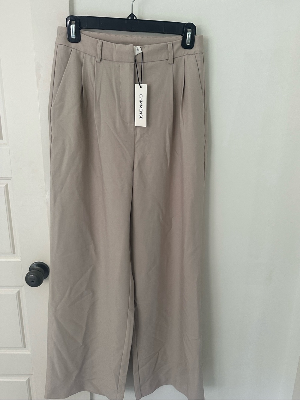 Commense Wide Leg High-Rise Trousers in Beige - Picture 2 of 4